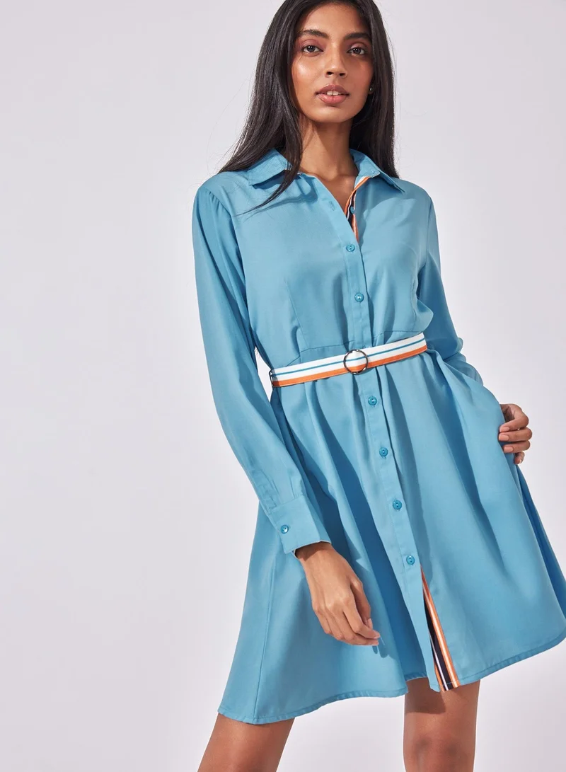 ذا ليبل لايف فستان قميص قصير بتفاصيل مخططة